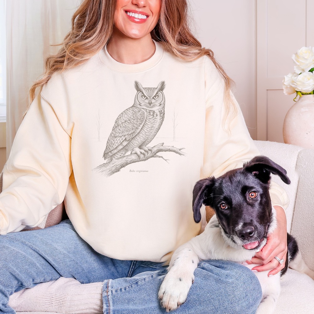 Bubo Virginianus Great Horned Owl on a Branch Sweatshirt